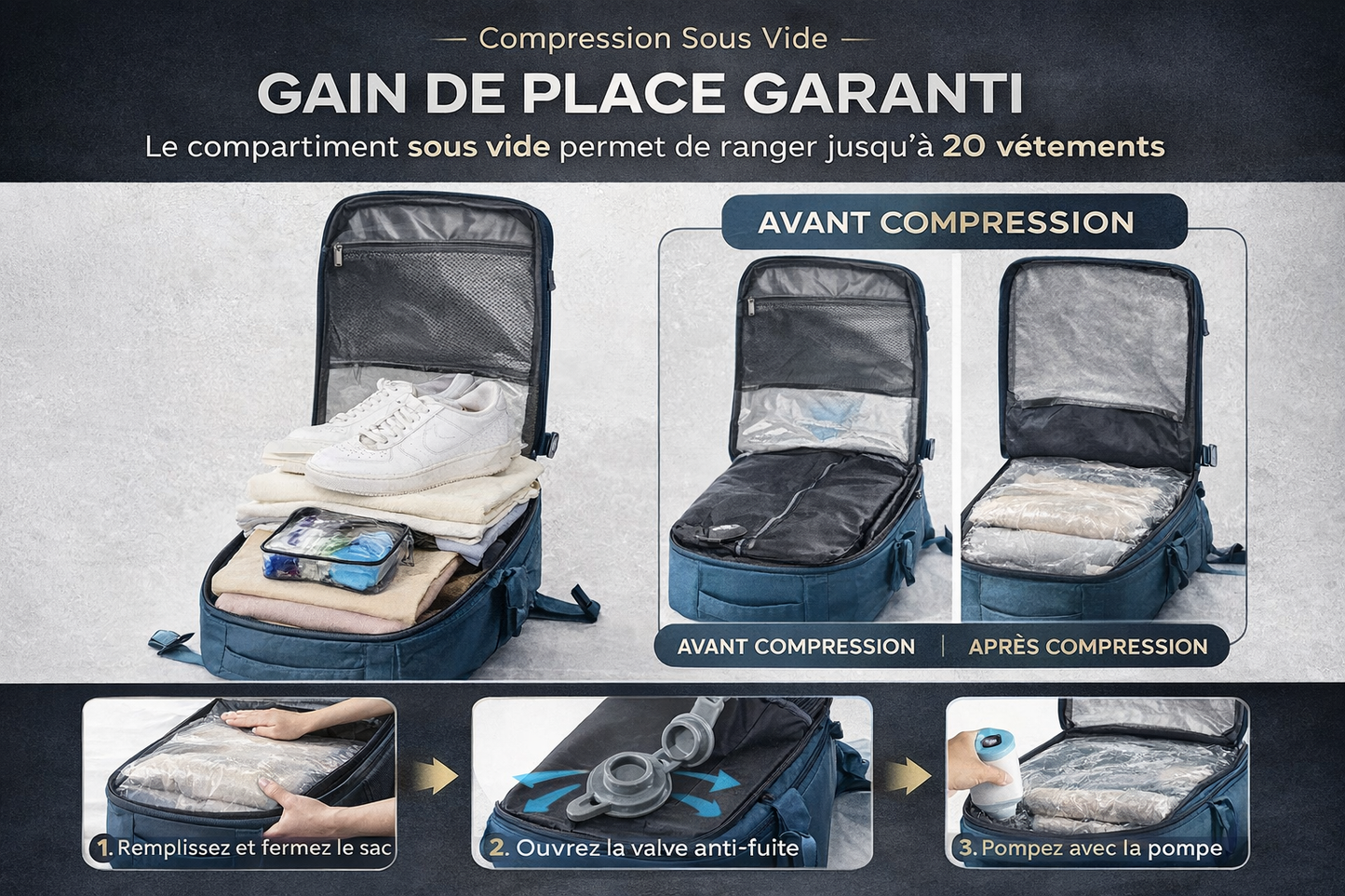 The smart travel backpack that reduces your packing volume by up to 50%